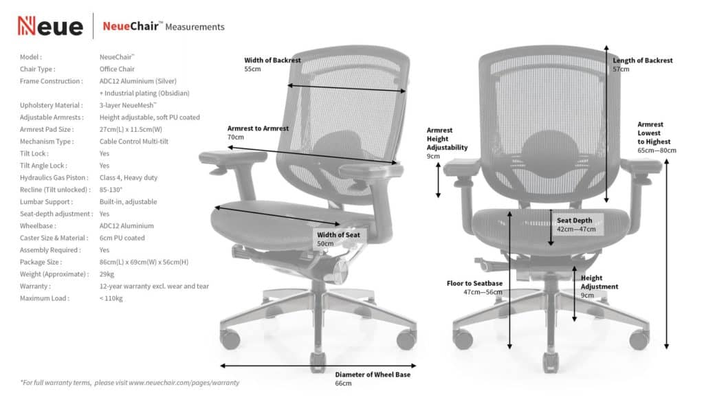 NeueChair - voici les dimensions