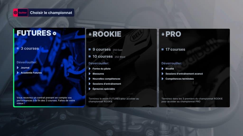 mode carriere menu