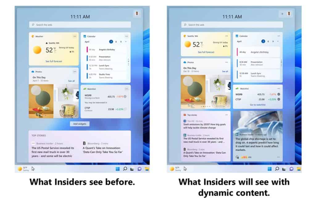 (Les nouveaux widgets dans Windows 11.)